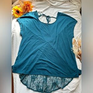 Torrid Teal Short Sleeve Top with Lace Accent